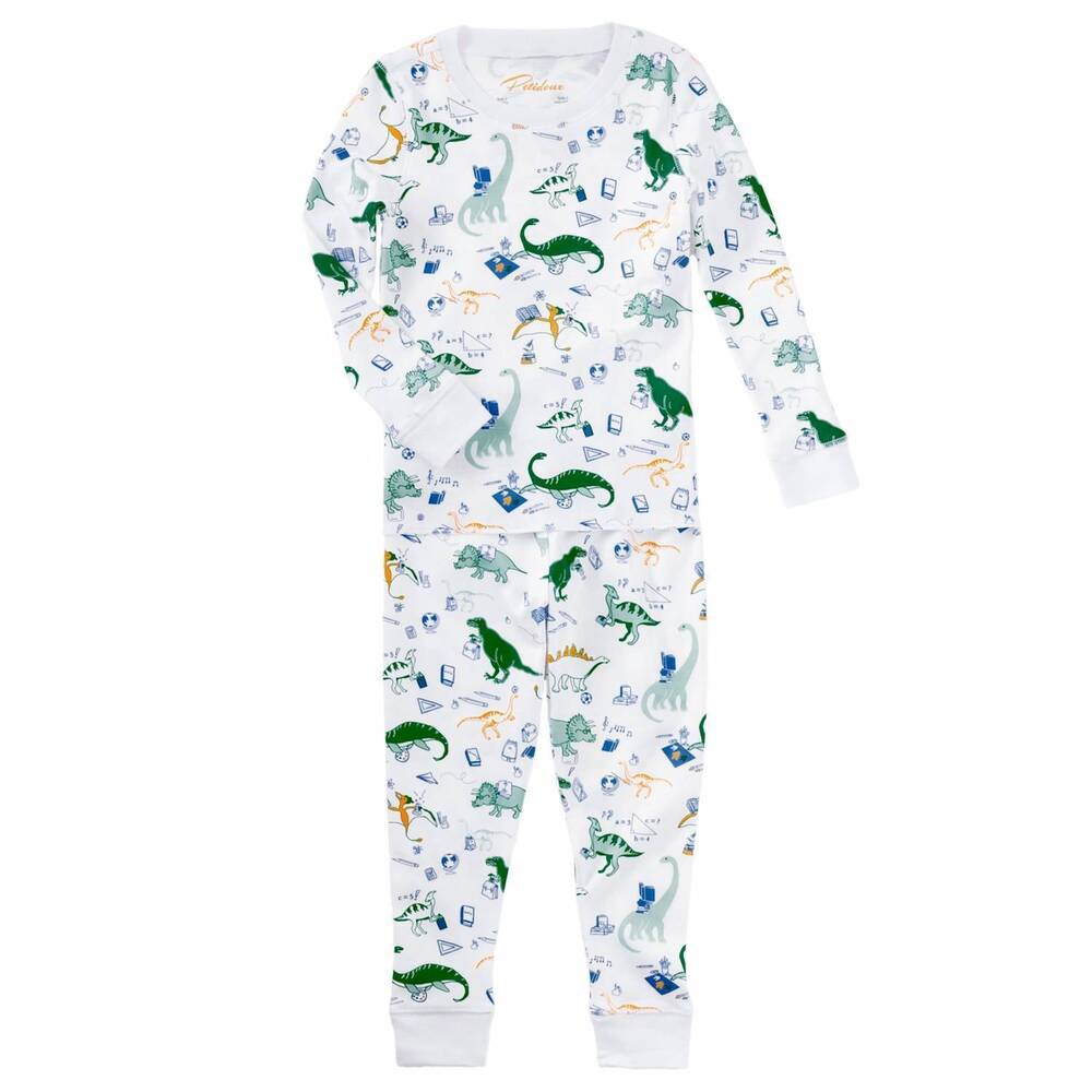 NEW PETIDOUX kid's dino goes to school pima pajama in one color